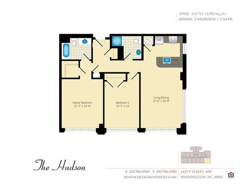 The Hudson 13 Floor Plan at The Hudson Apartments, Washington, DC 20005
